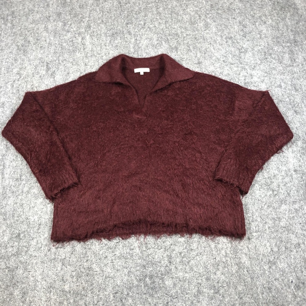 Madewell Sweater Womens‎ XXS Red Fuzzy Collared Chunky Knit Pullover Relaxed